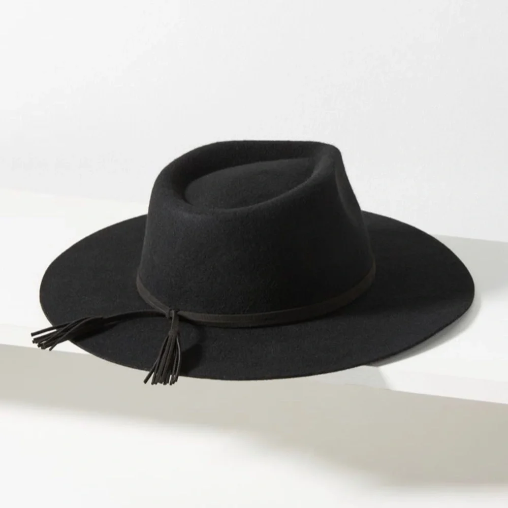 NWT Anthropologie Tasseled Wool Rancher Western Black Hat - Picture 2 of 11